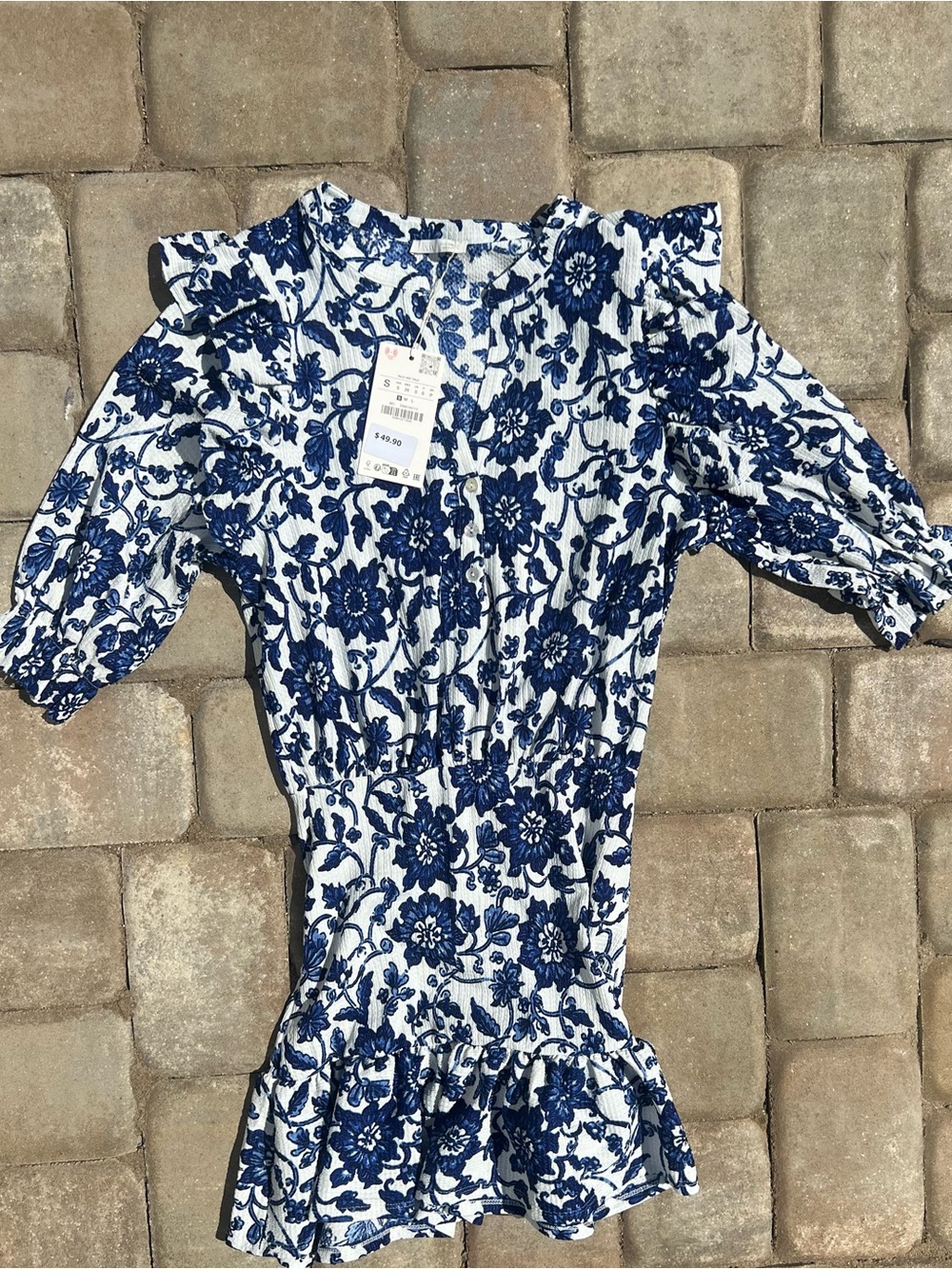 Zara White Mini Dress with Blue Floral Print